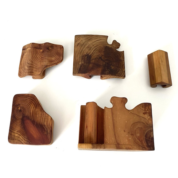 Vintage Signed Wooden Puzzle Box Toy 5 Pieces 3.5"x3"x2.5" Brown - Picture 10 of 10